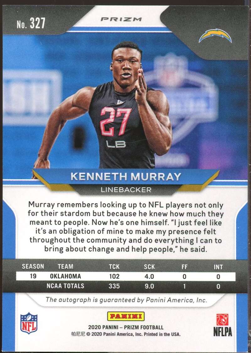 Kenneth Murray Card 2020 Panini Prizm Rookie Autographs Prizms Pink #327  Image 2