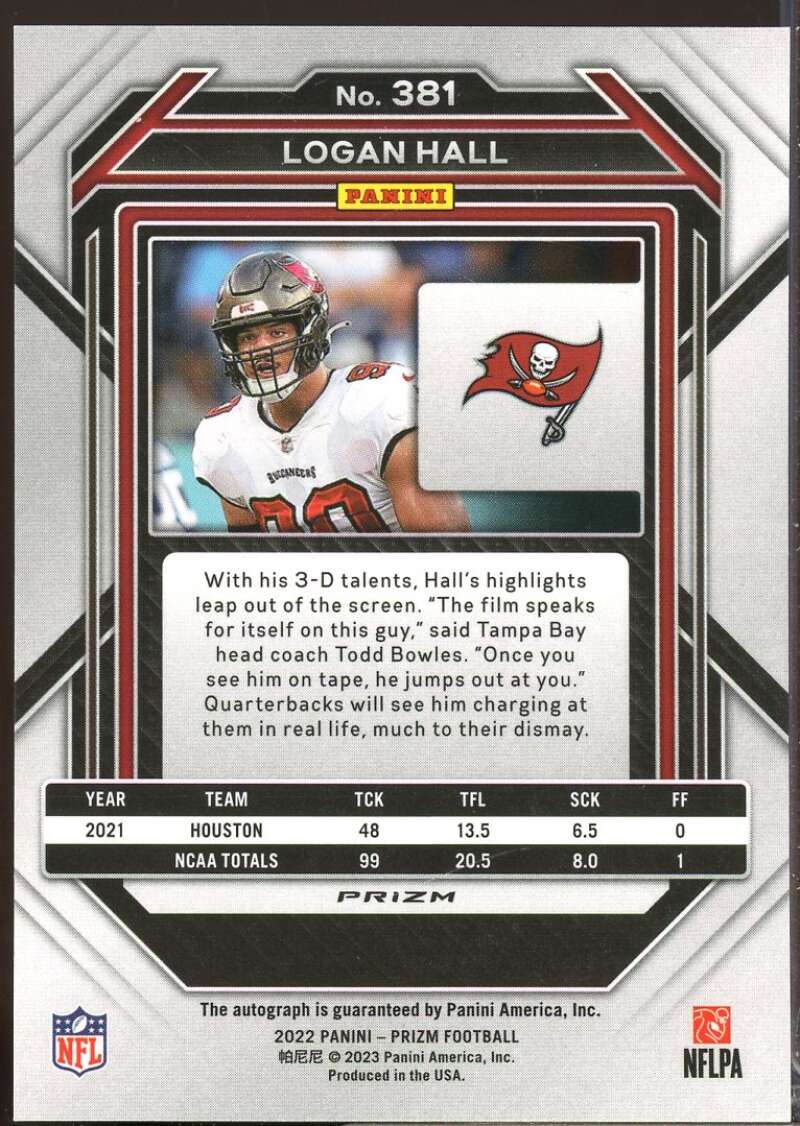 Logan Hall Card 2022 Panini Prizm Rookie Autographs Prizms No Huddle #381  Image 2
