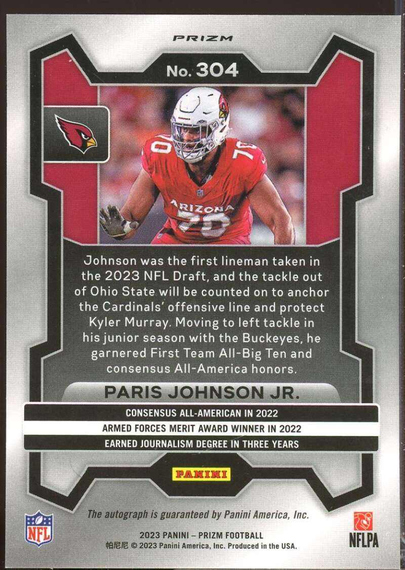 Paris Johnson Jr. Card 2023 Panini Prizm Rookie Autographs Prizms Silver #304  Image 2