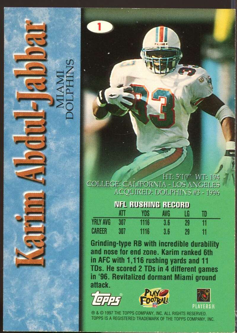 Karim Abdul-Jabbar Card 1997 Topps Autographs #1  Image 2