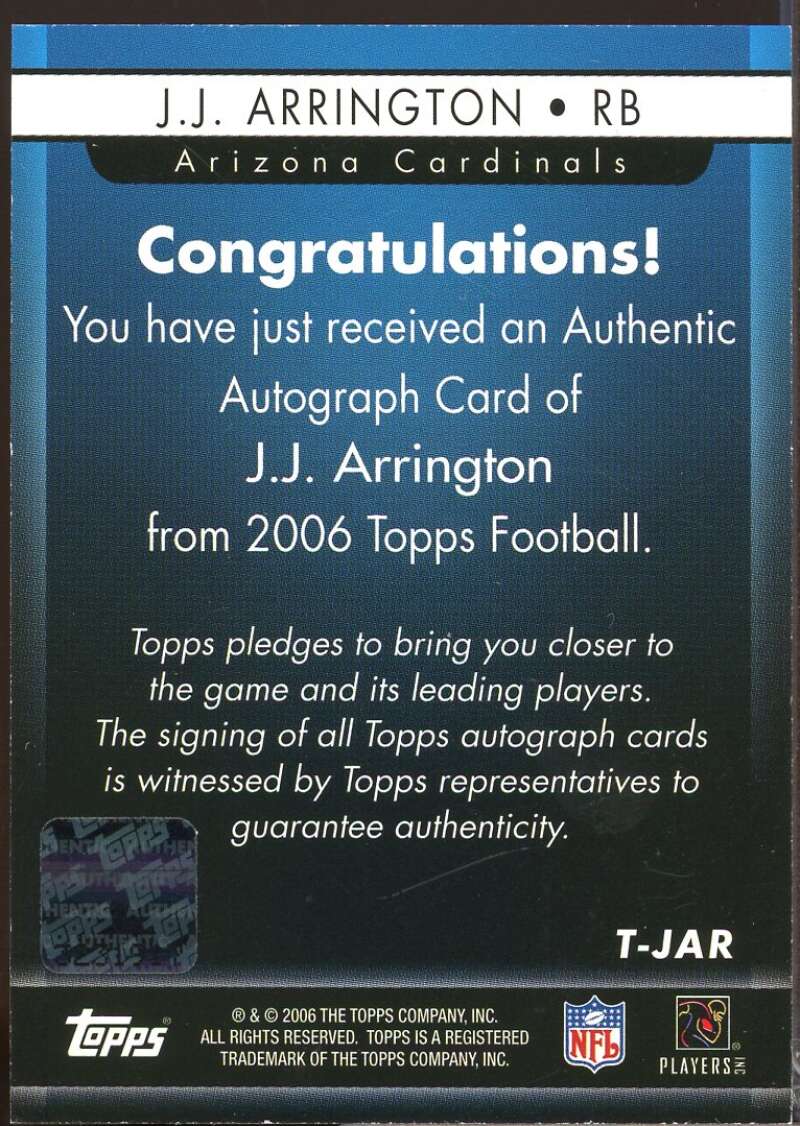J.J. Arrington Card 2006 Topps Autographs #TJAR  Image 2