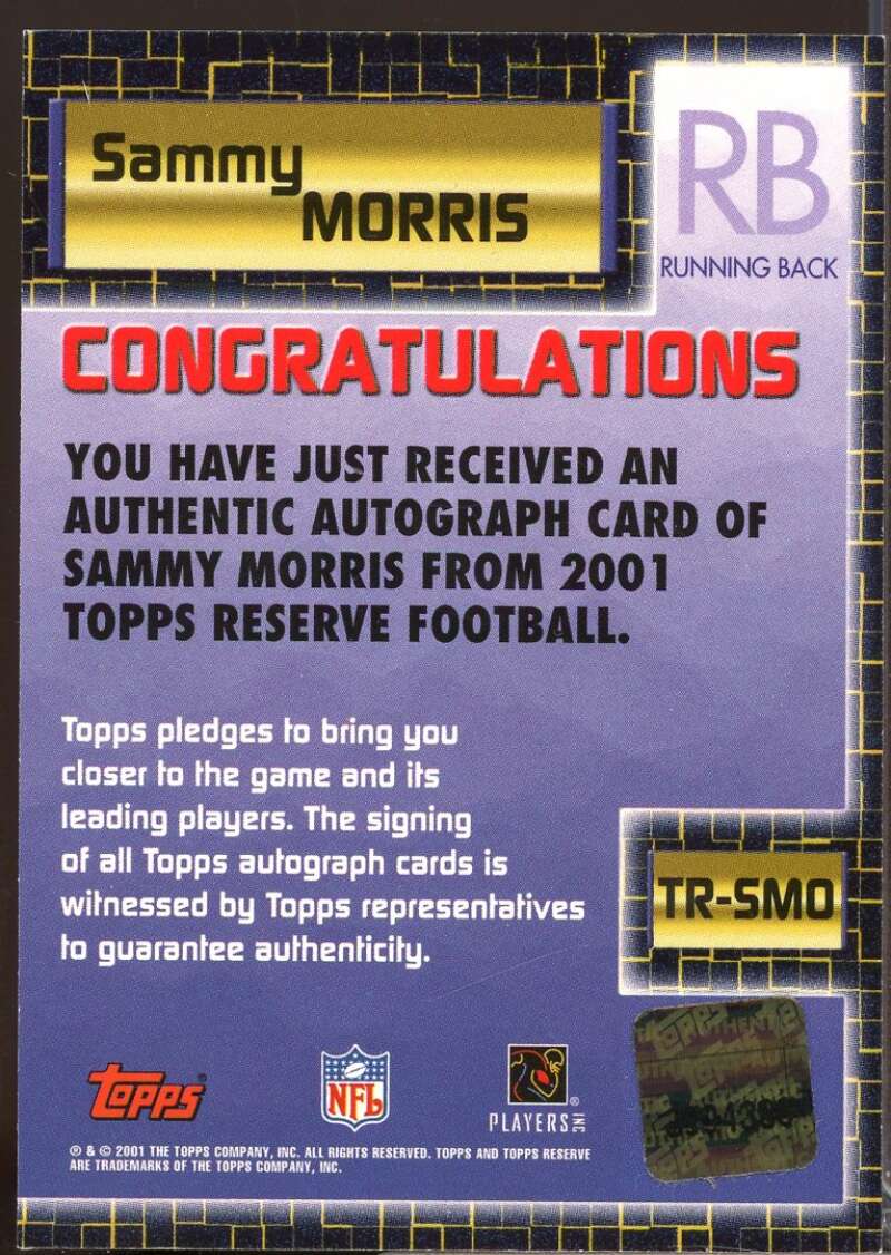 Sammy Morris Card 2001 Topps Reserve Autographs #TRSMO  Image 2