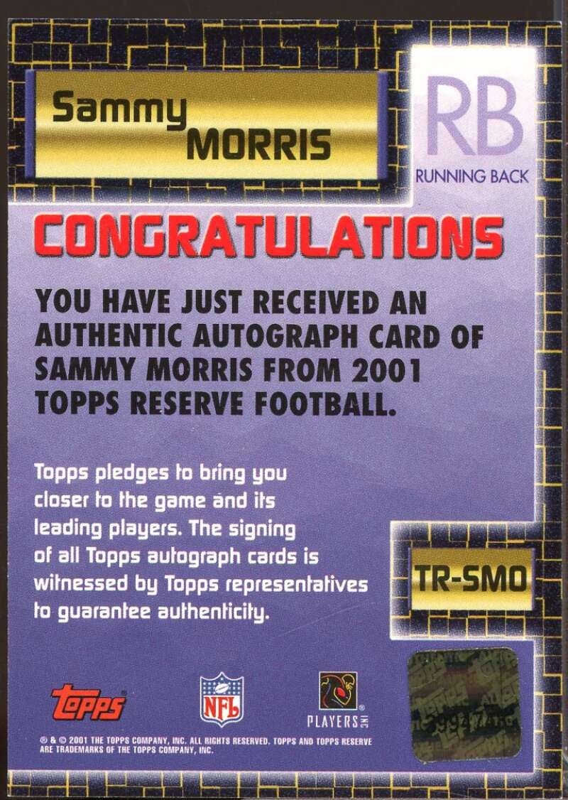 Sammy Morris Card 2001 Topps Reserve Autographs #TRSMO  Image 2
