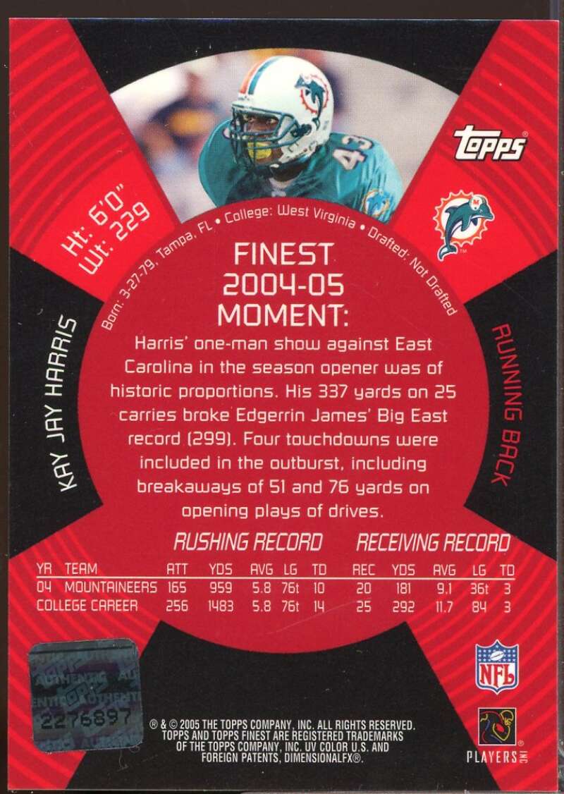Kay-Jay Harris RC Card 2005 Finest Rookie Autograph #177  Image 2