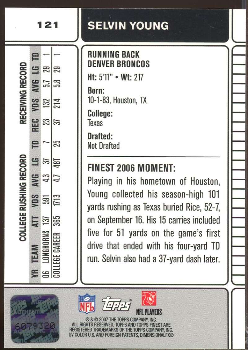 Selvin Young Card 2007 Finest Rookie Autographs #121  Image 2