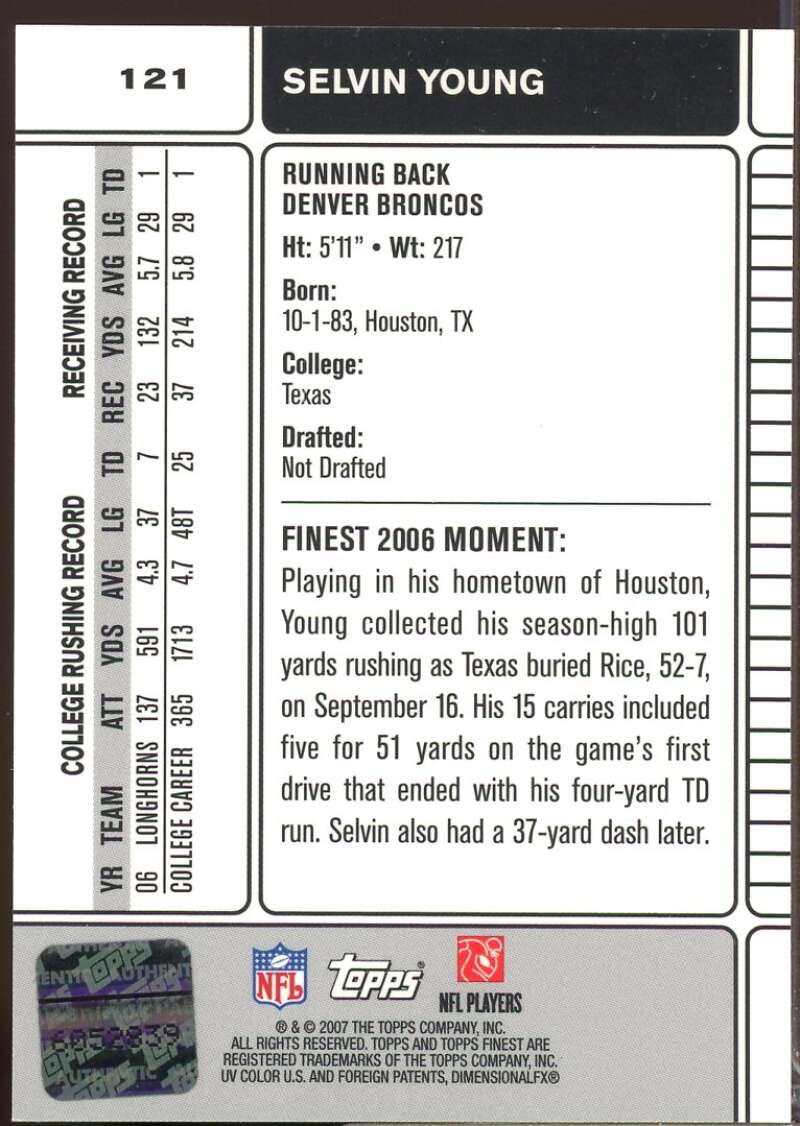 Selvin Young Card 2007 Finest Rookie Autographs #121  Image 2