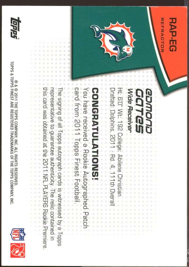 Edmond Gates Card 2011 Finest Rookie Patch Autographs Refractors #RAPEG  Image 2