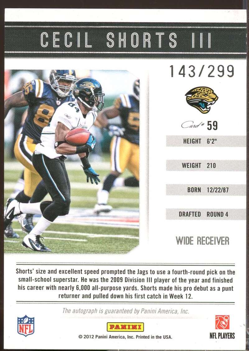 Cecil Shorts /299 RC Card 2011 Panini Playbook Rookie Autograph #59  Image 2