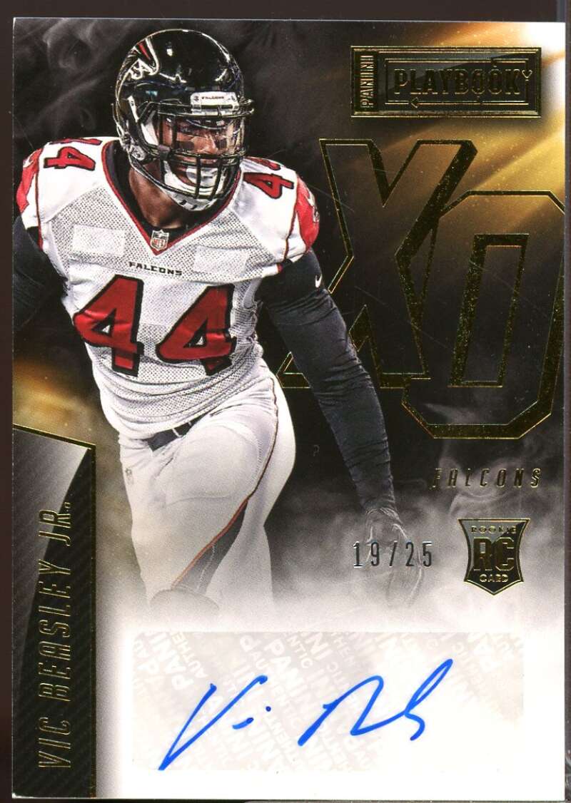 Vic Beasley Jr. Card 2015 Panini Playbook Rookie X's and O's Autograph Gold #30  Image 1