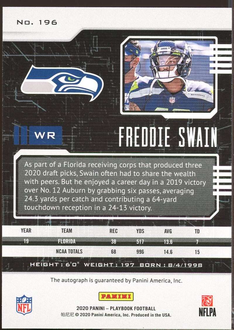 Freddie Swain Card 2020 Panini Playbook Rookies Signatures Autograph #196  Image 2