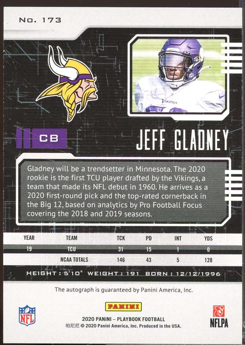 Jeff Gladney /49 2020 Panini Playbook Rookies Signature Autograph Platinum #173  Image 2