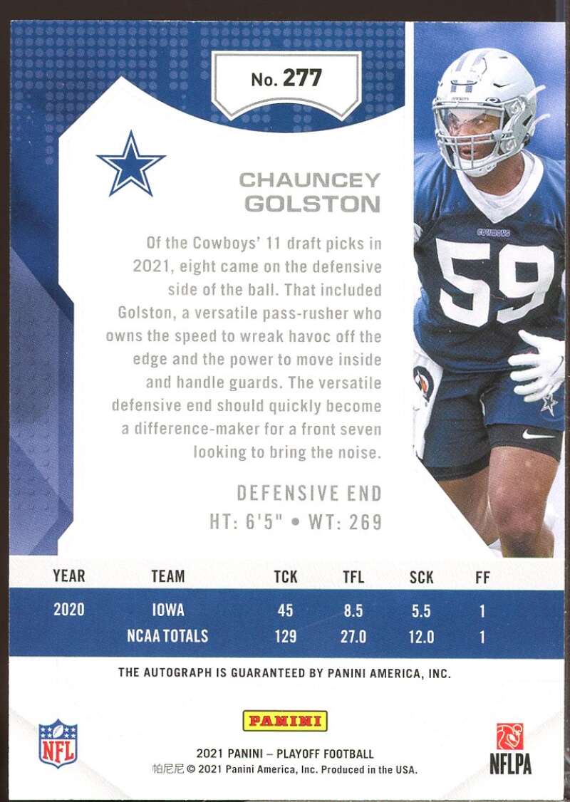 Chauncey Golston Card 2021 Playoff Rookies Autographs Red Zone #277  Image 2