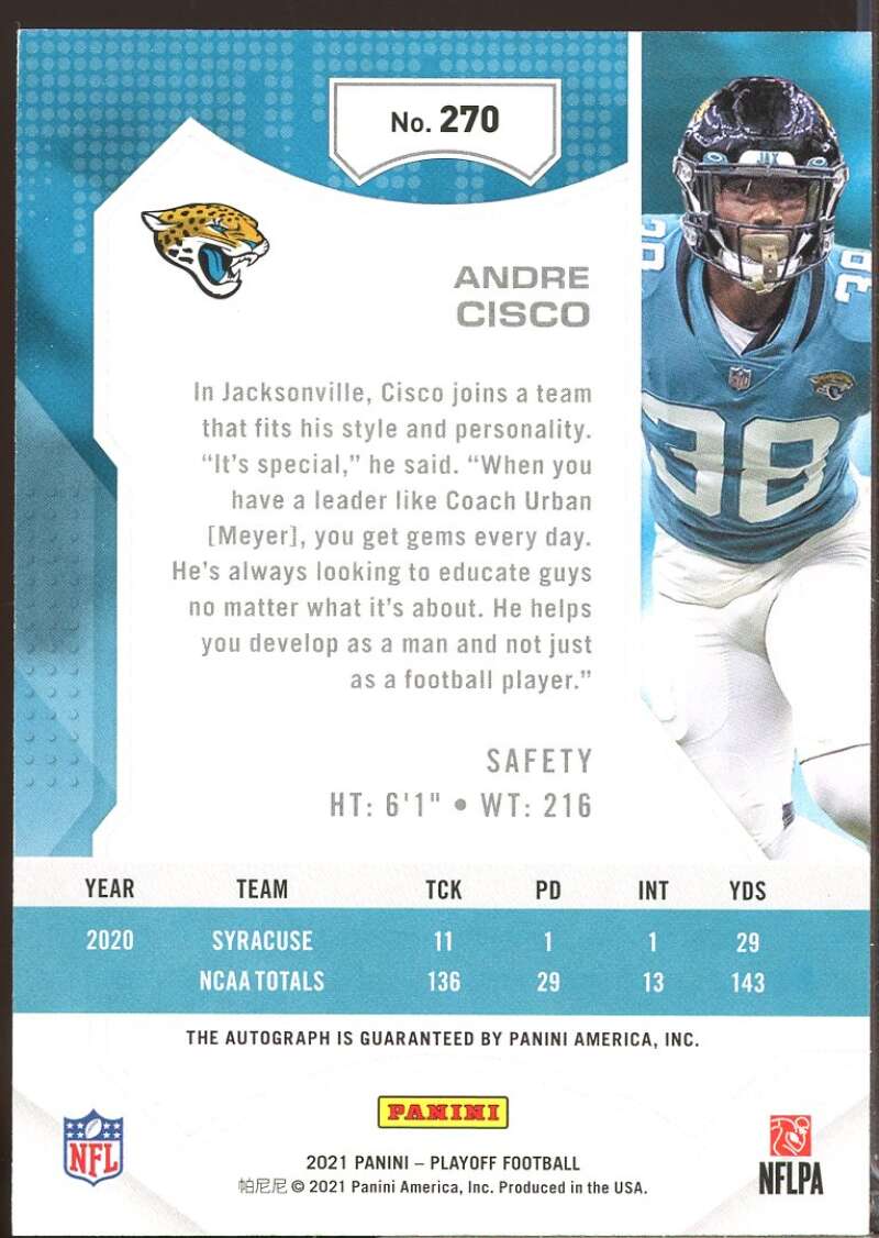 Andre Cisco Card 2021 Playoff Rookies Autographs Red Zone #270  Image 2
