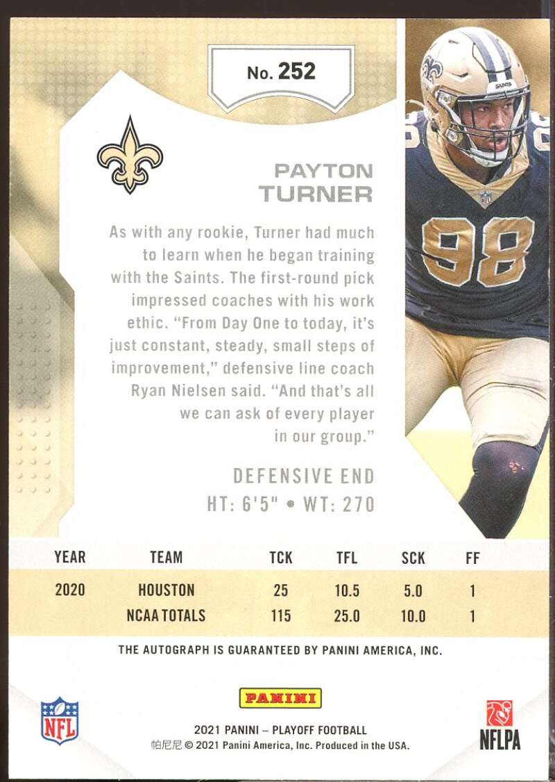 Payton Turner Card 2021 Playoff Rookies Autographs Red Zone #252  Image 2