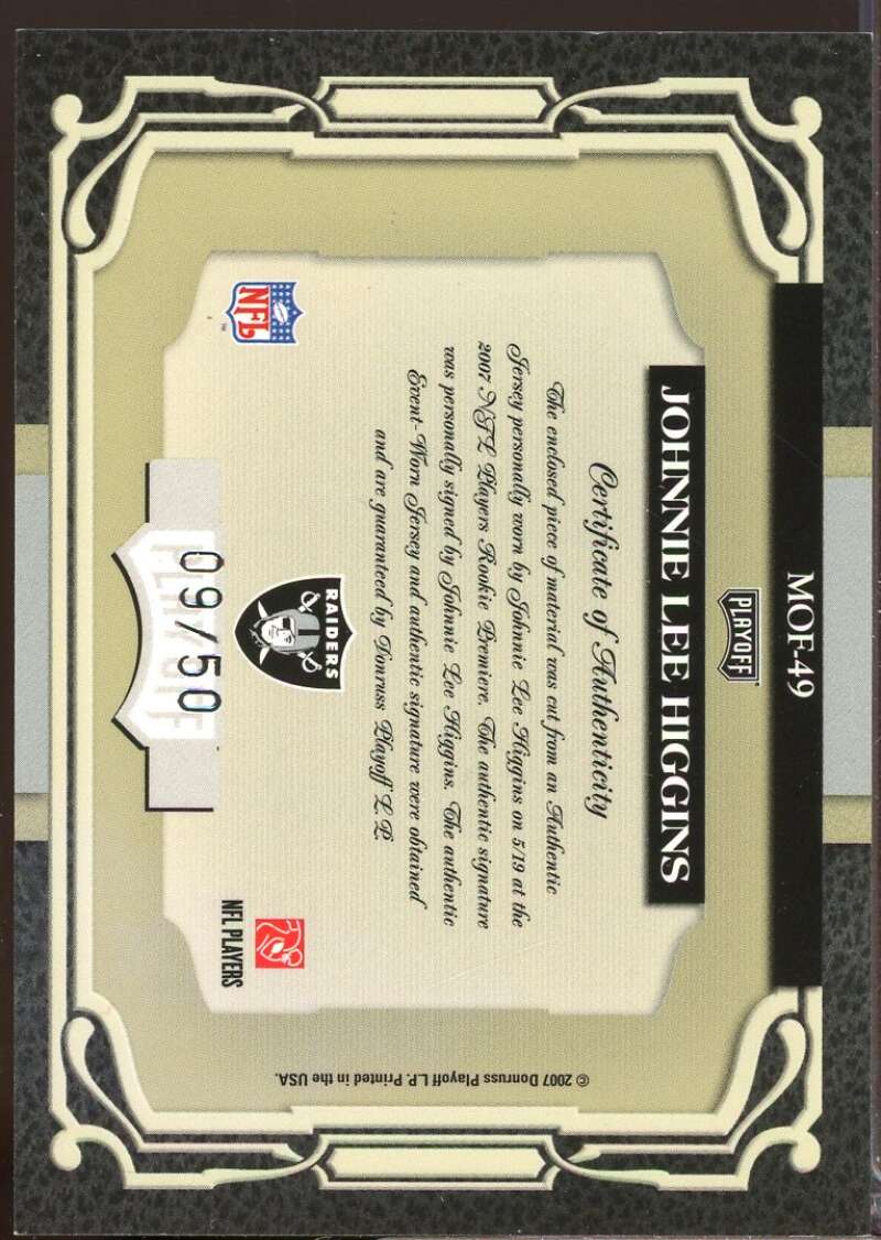 Johnnie Lee Higgins 2007 Absolute Memorabilia Marks of Fame Jersey Auto #49  Image 2