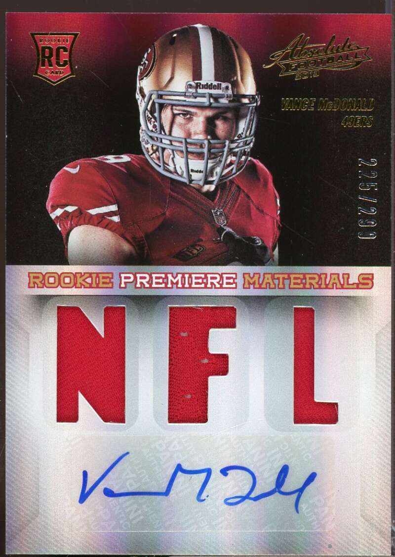 Vance McDonald RC Card 2013 Absolute Rookie Jersey Autograph #239  Image 1