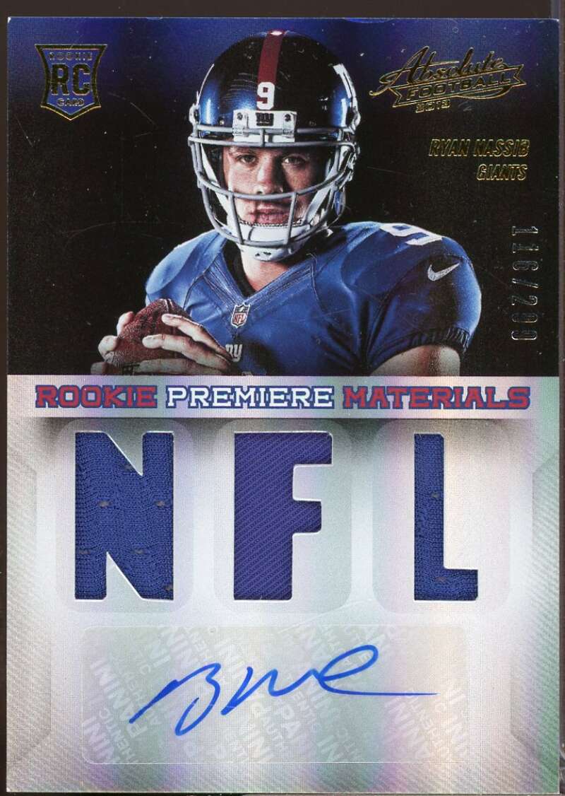 Ryan Nassib RC Card 2013 Absolute Rookie Jersey Autograph #232  Image 1