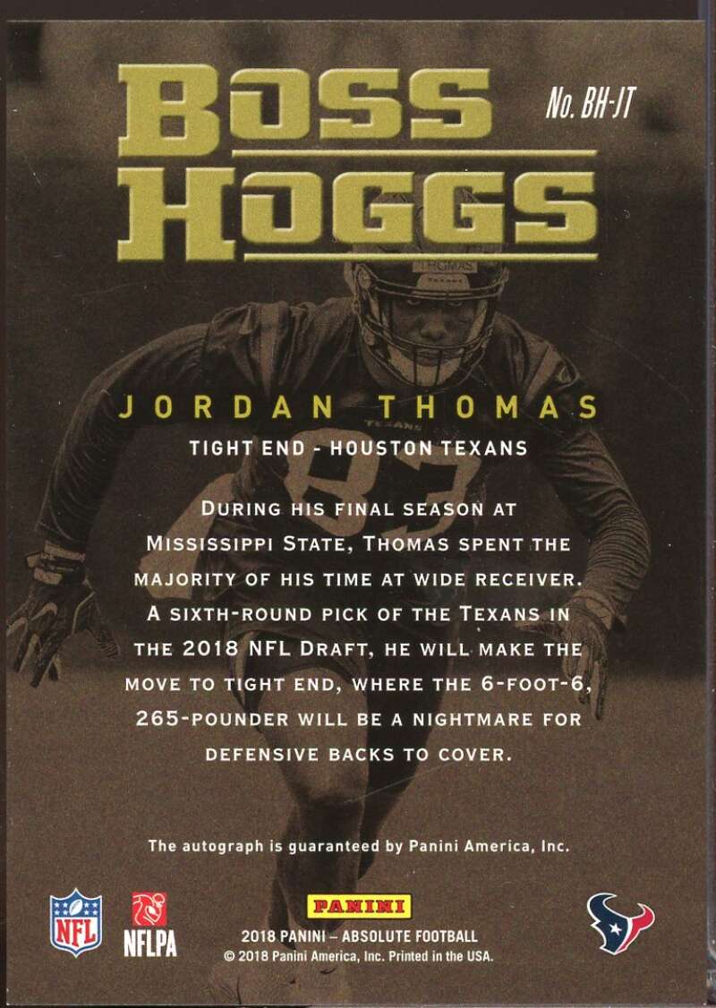 Jordan Thomas Card 2018 Absolute Boss Hoggs Autographs #21  Image 2