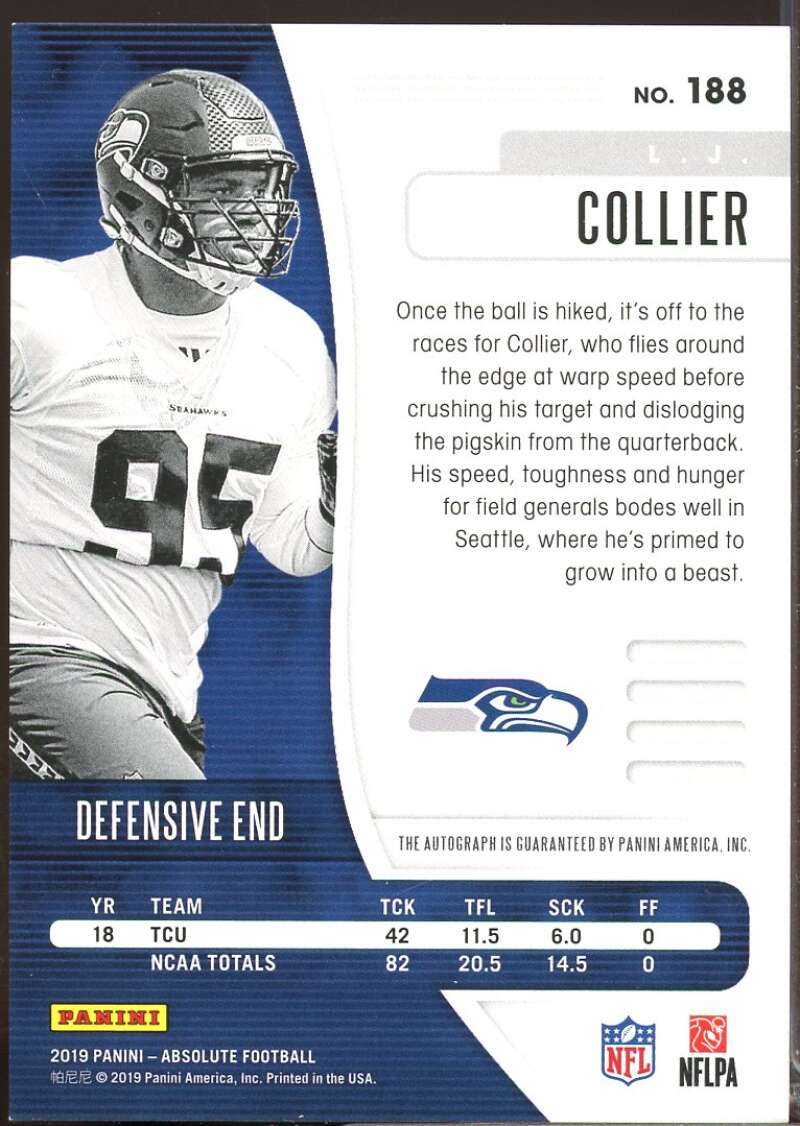 L.J. Collier Card 2019 Absolute Signature Rookies Spectrum #188  Image 2