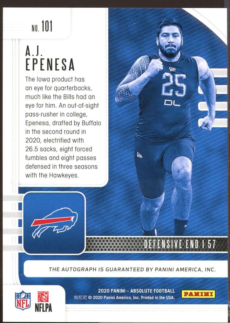 A.J. Epenesa Card 2020 Absolute Signature Rookies Autograph #101  Image 2