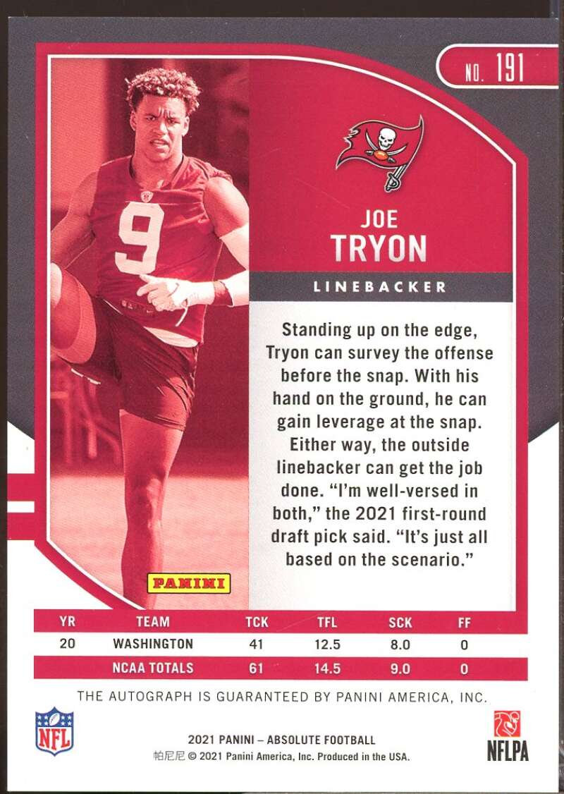 Joe Tryon-Shoyinka Card 2021 Absolute Signature Autograph Rookies #191  Image 2