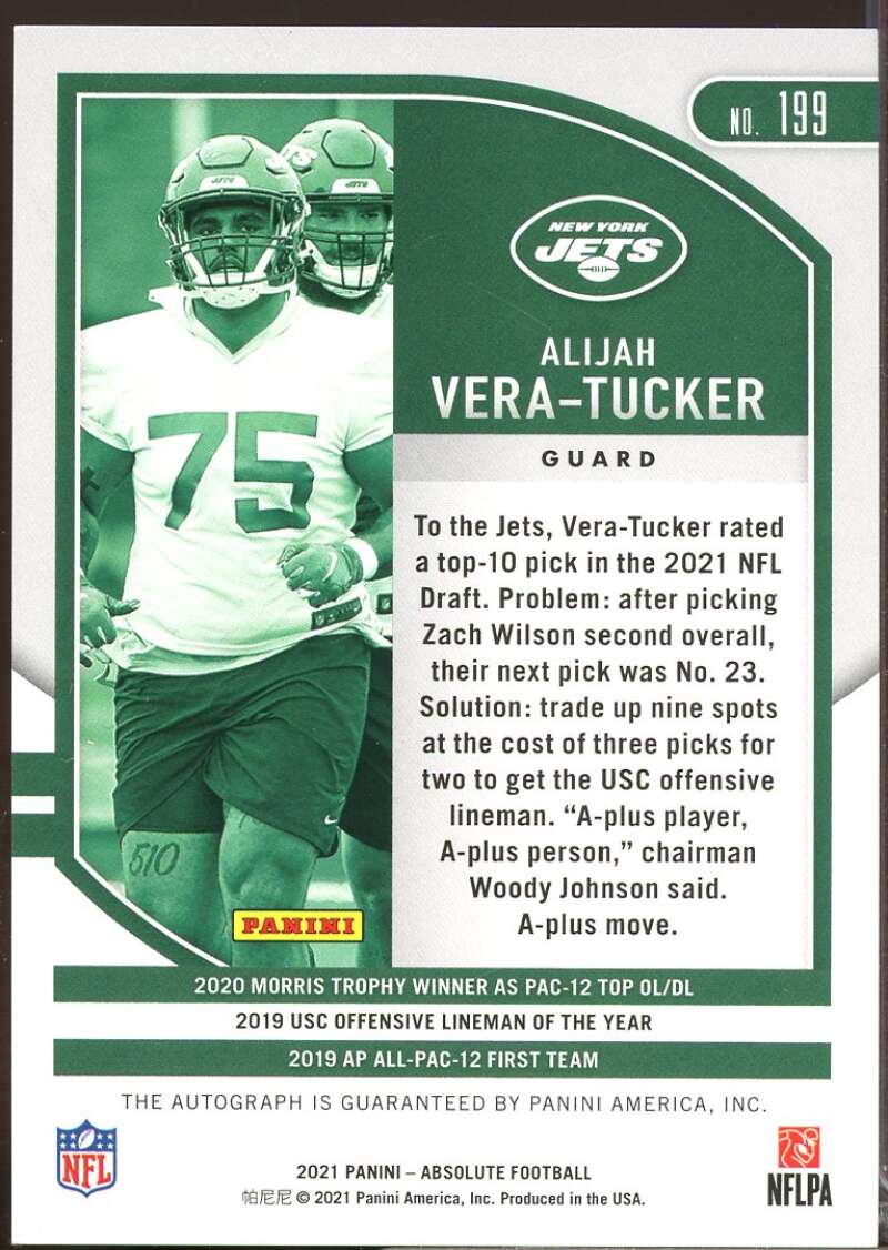 Alijah Vera-Tucker Card 2021 Absolute Signature Autograph Rookies #199  Image 2