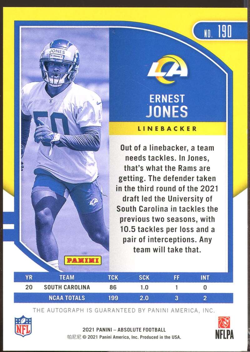 Ernest Jones /100 2021 Absolute Signature Rookie Autograph Red Squares #190  Image 2