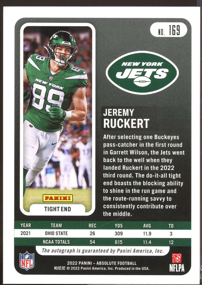 Jeremy Ruckert /100 Card 2022 Absolute Signature Rookie Autograph Spectrum #169  Image 2