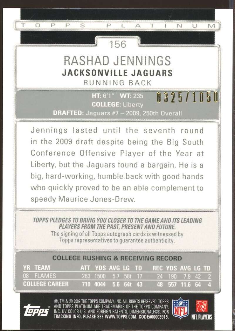 Rashad Jennings /1050 Card 2009 Topps Platinum Rookie Autographs #156  Image 2