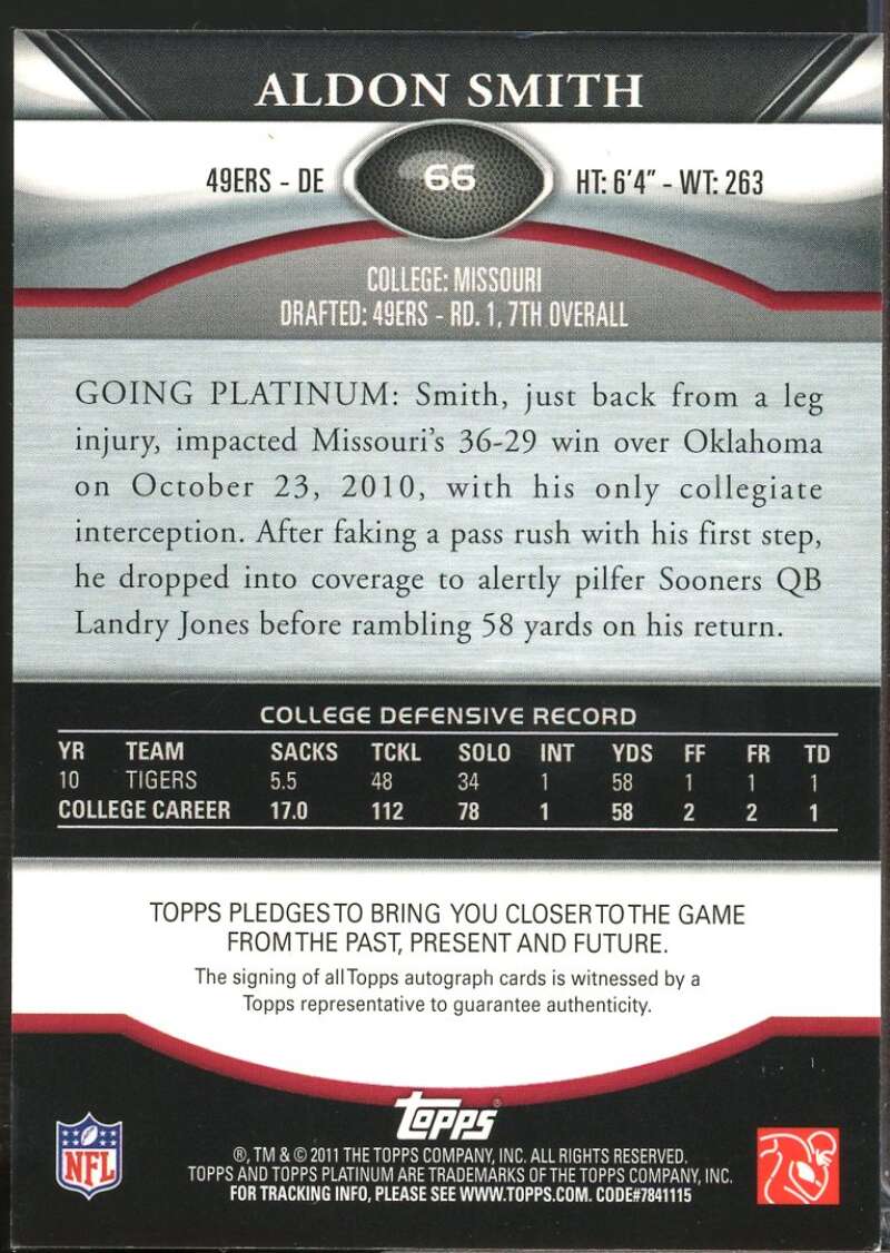 Aldon Smith /808 Card 2011 Topps Platinum Rookie Autographs #66  Image 2