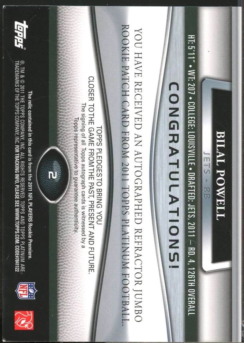 Bilal Powell /356 Card 2011 Topps Platinum Rookie Patch Autographs #2  Image 2