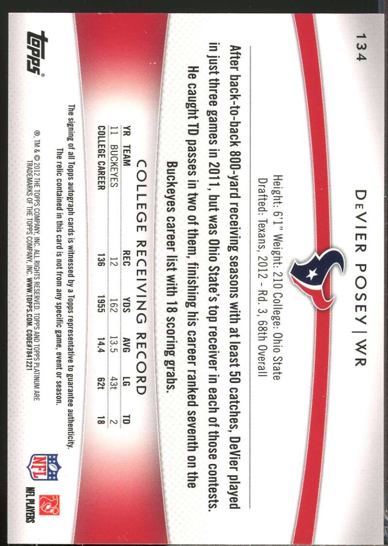 DeVier Posey /1001 2012 Topps Platinum Rookie Patch Autographs Refractors #134  Image 2