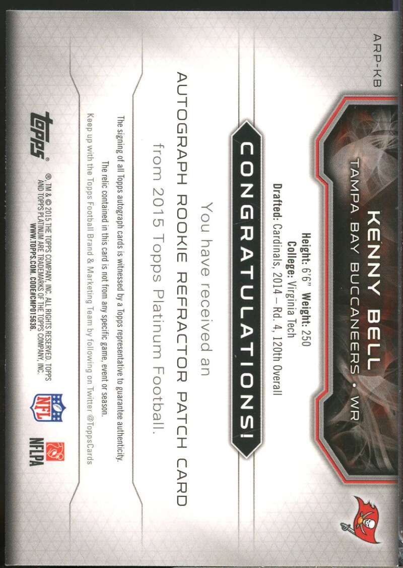 Kenny Bell Card 2015 Topps Platinum Rookie Patch Autographs #ARPKB  Image 2