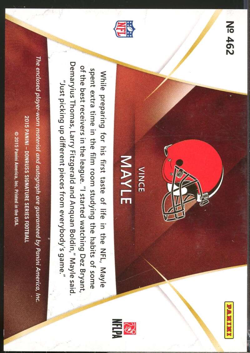 Vince Mayle RC Card 2015 Donruss Signature Series Rookie Jersey Autograph #462  Image 2