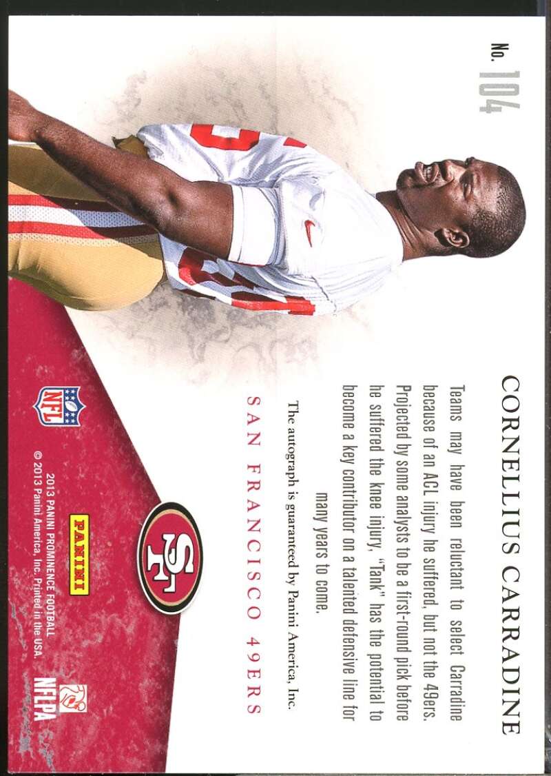 Cornellius Carradine 2013 Panini Prominence Rookie Team Helmet Autographs #104  Image 2