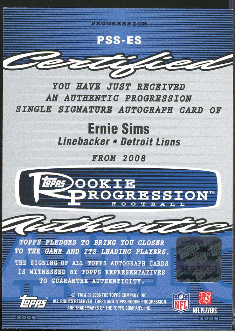 Ernie Sims Card 2008 Topps Rookie Progression Signatures Autograph #ES  Image 2
