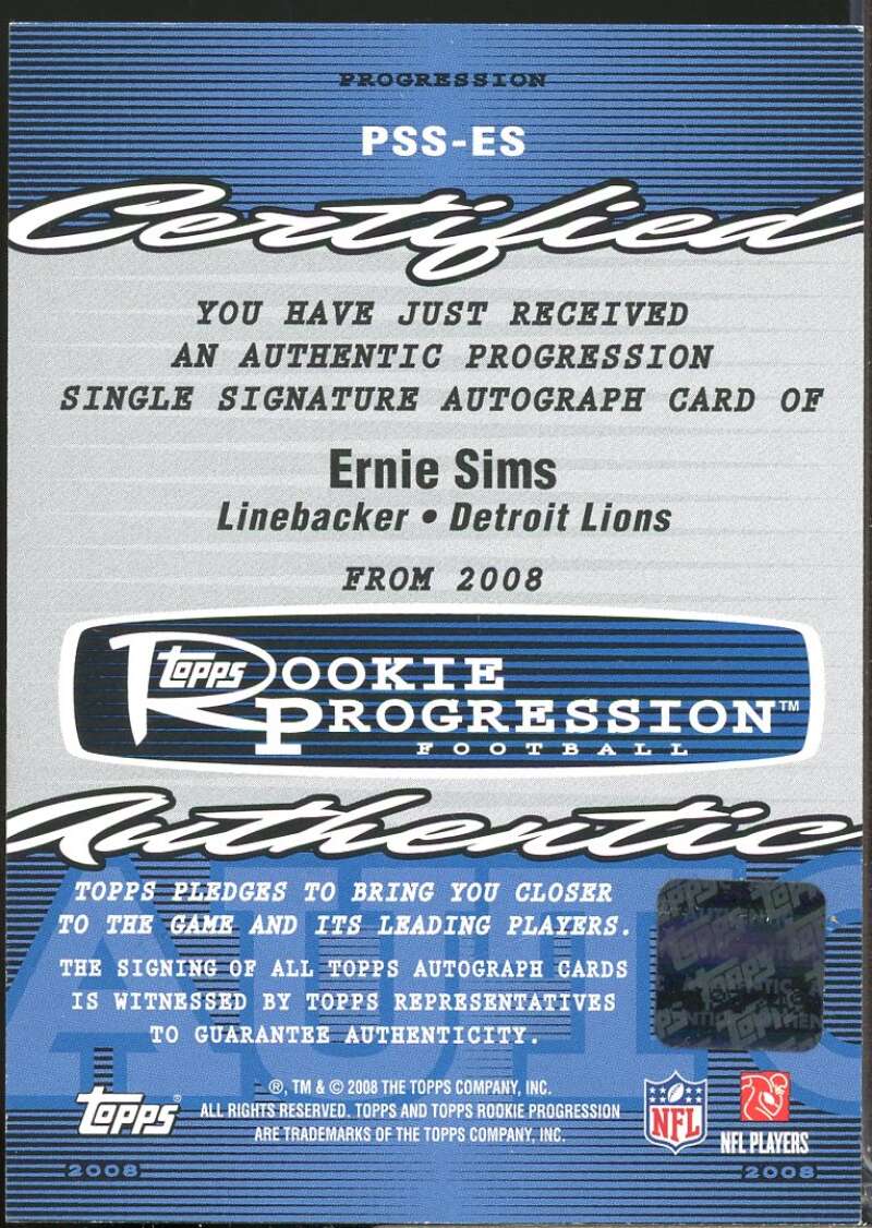 Ernie Sims Card 2008 Topps Rookie Progression Signatures Autograph #ES  Image 2