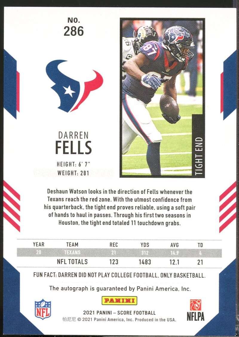 Darren Fells Card 2021 Score Signatures Autograph #286  Image 2