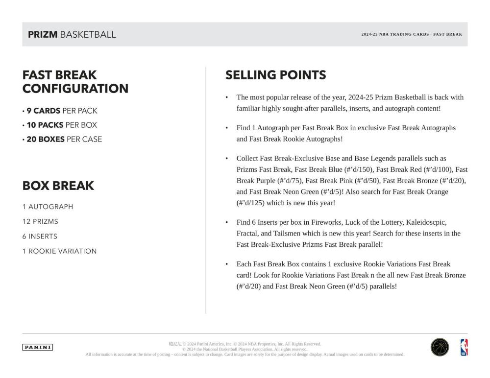 2024-25 Panini Prizm Basketball Fast Break Box Image 7