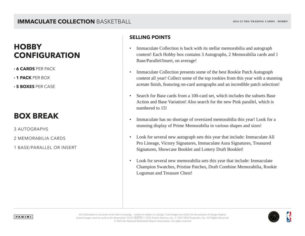 2024-25 Panini Immaculate Basketball Hobby Box Image 6