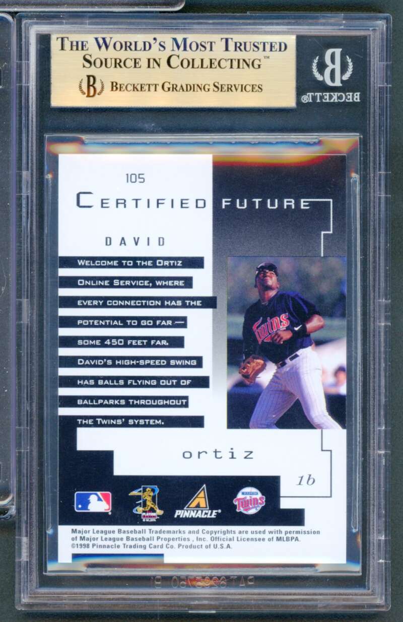 David Ortiz Rookie Card 1998 Pinnacle Certified Test Issue #105 BGS 9.5 Image 2