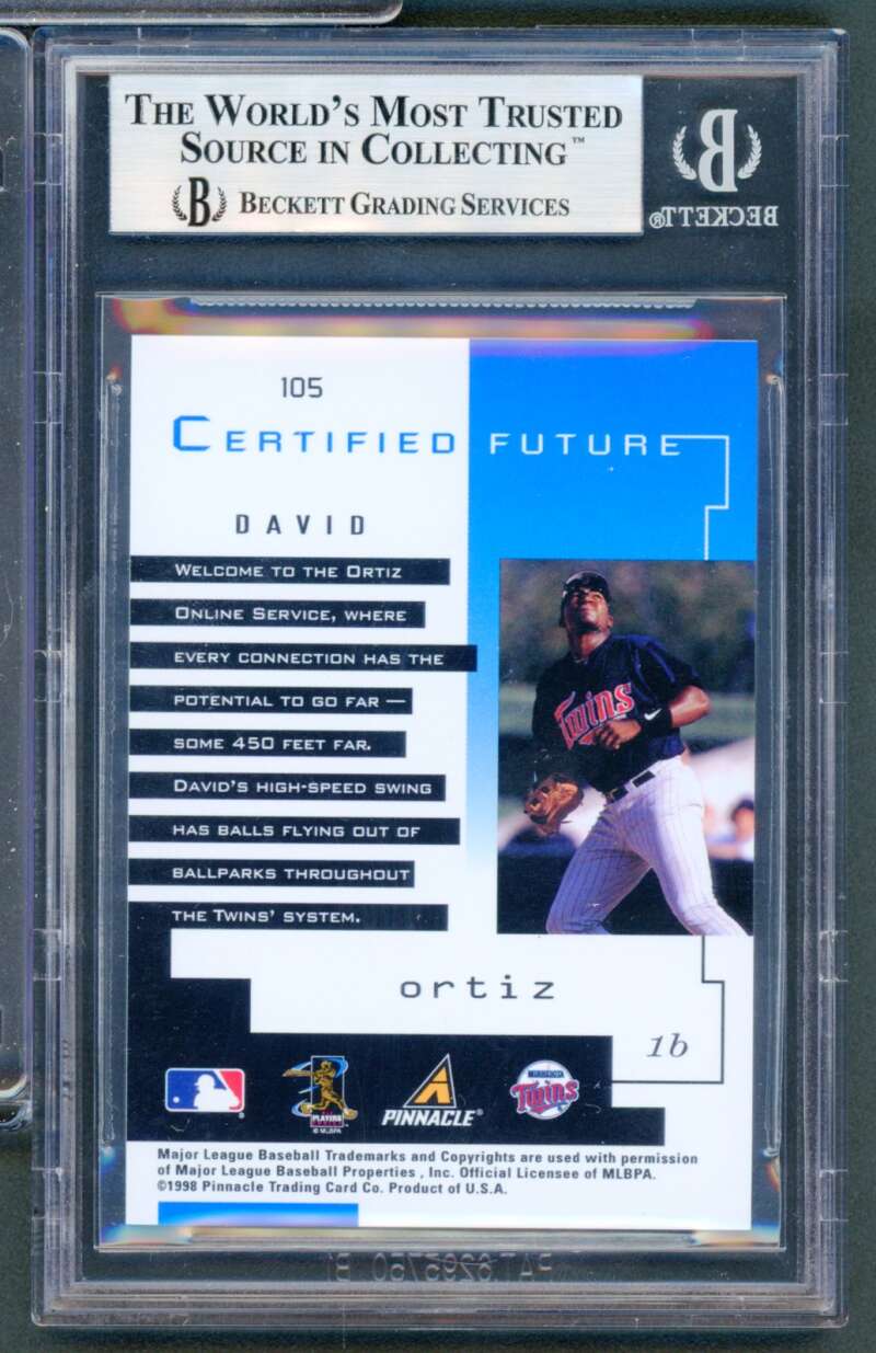 David Ortiz Rookie 1998 Pinnacle Certified Mirror Blue Test Issue #105 BGS 9 Image 2