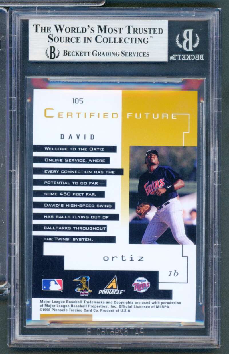 David Ortiz Card 1998 Pinnacle Certified Mirror Gold Test Issue #105 BGS 9 Image 2