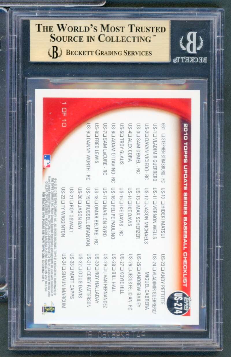 Stephen Strasburg Card 2010 Topps Update #US274 BGS 9.5 Image 2