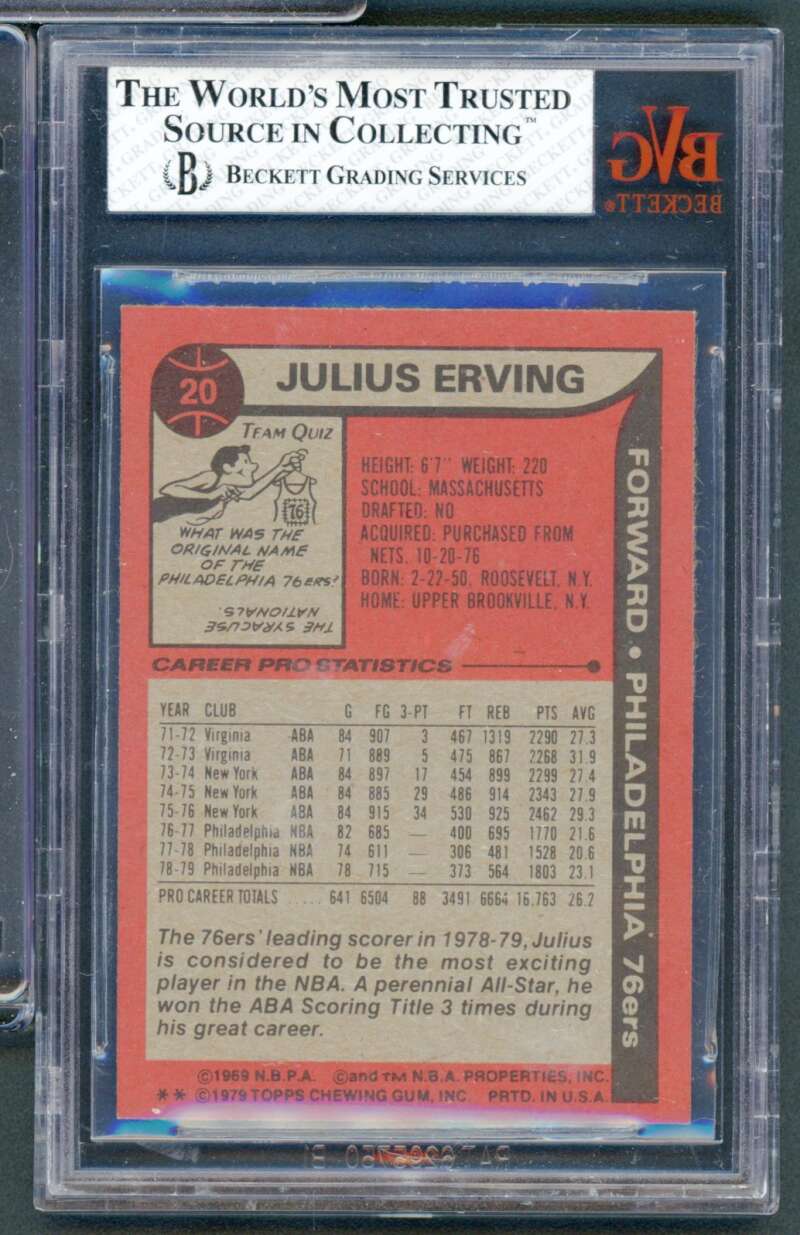 Julius Erving Card 1979-80 Topps #20 BGS BVG 8 Image 2