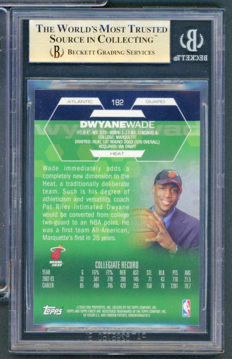 Dwyane Wade Rookie Card 2002-03 Finest #182 BGS 9.5 Image 2