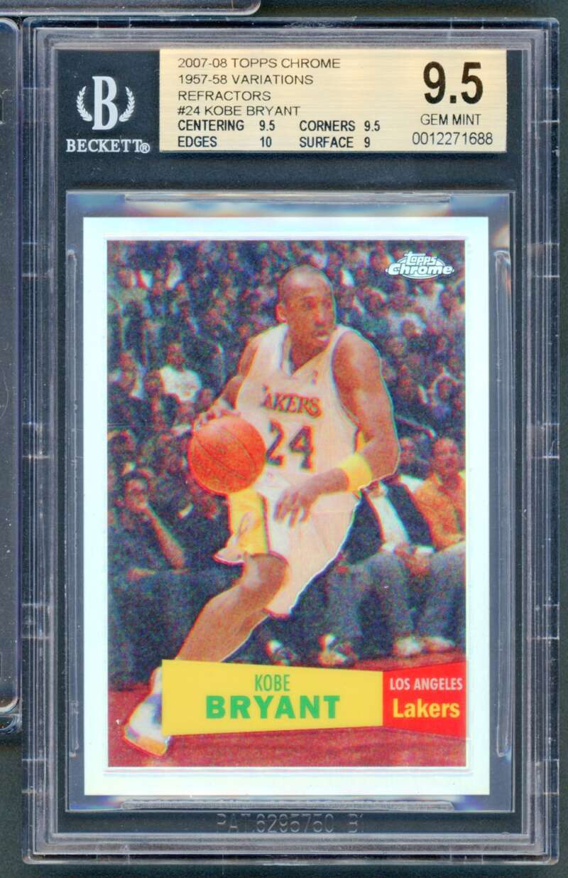 Kobe Bryant Card 2007-08 Topps Chrome 1957-58 Variations Refractors #24 BGS 9.5 Image 1