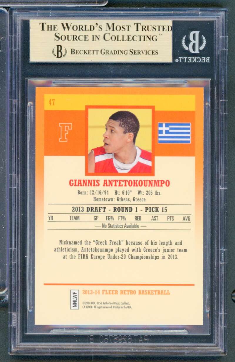 Giannis Antetokounmpo Rookie Card 2013-14 Fleer Retro #47 BGS 9.5 Image 2
