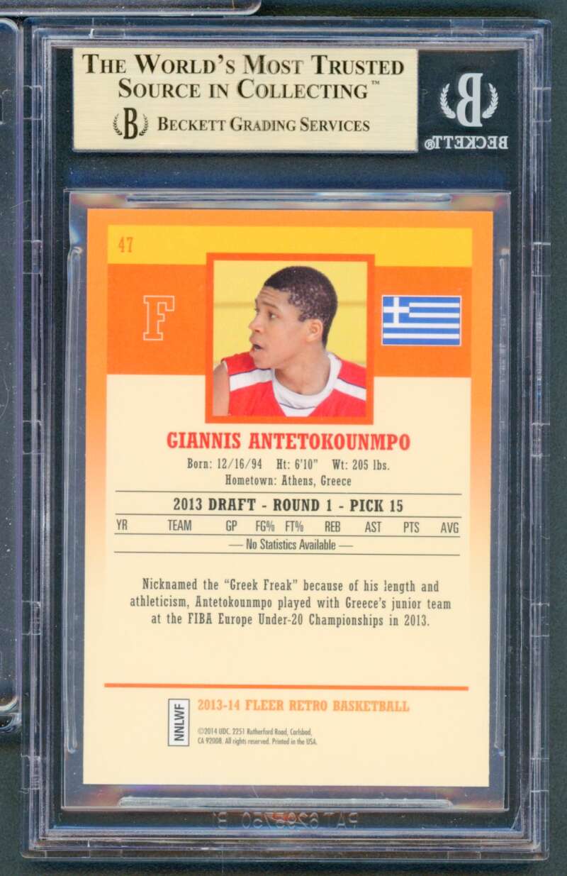 Giannis Antetokounmpo Rookie Card 2013-14 Fleer Retro #47 BGS 9.5 Image 2