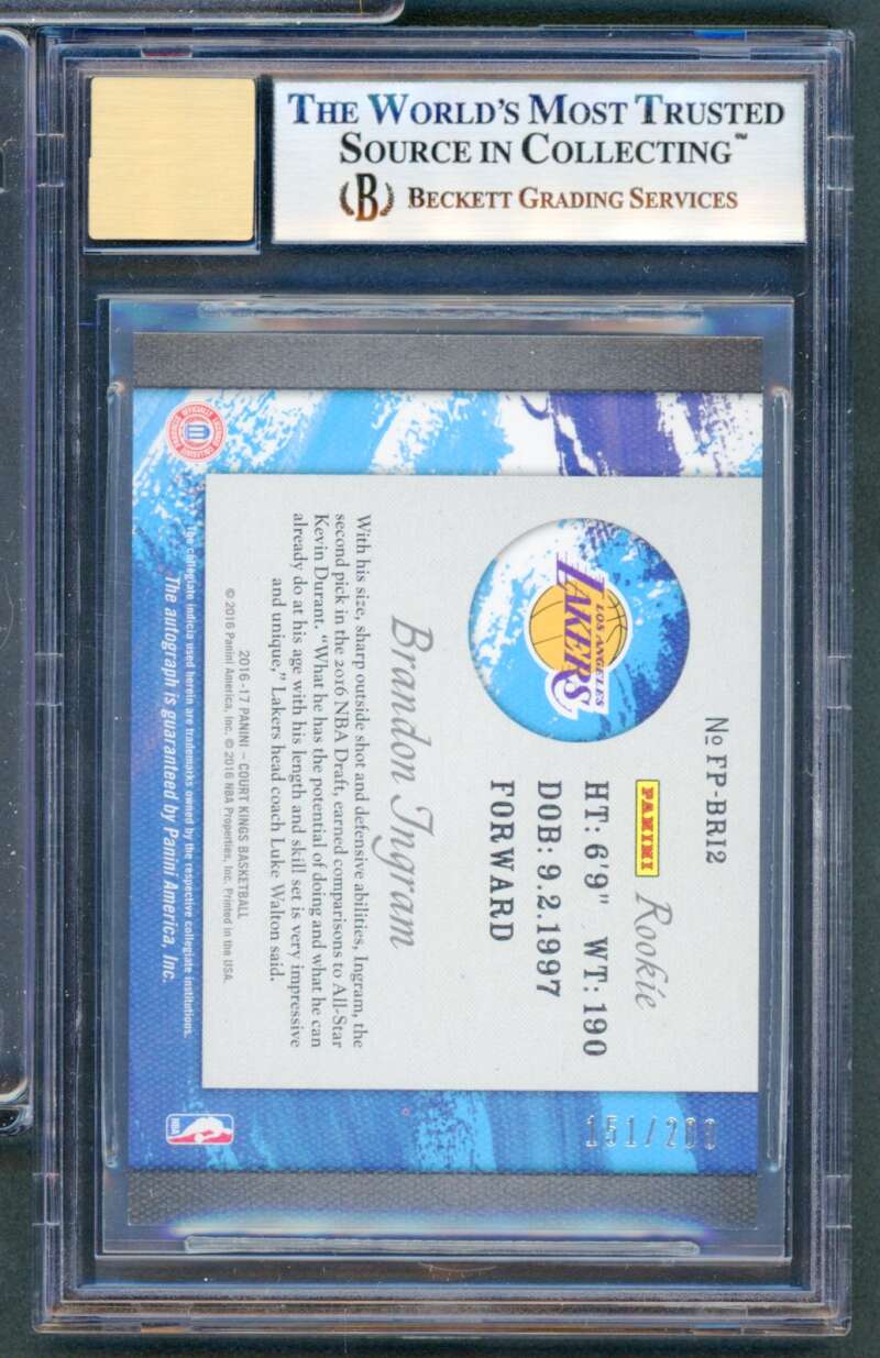 Brandon Ingram Rookie 2016-17 Court Kings Fresh Paint Autographs #Fpbri2 BGS 9 Image 2
